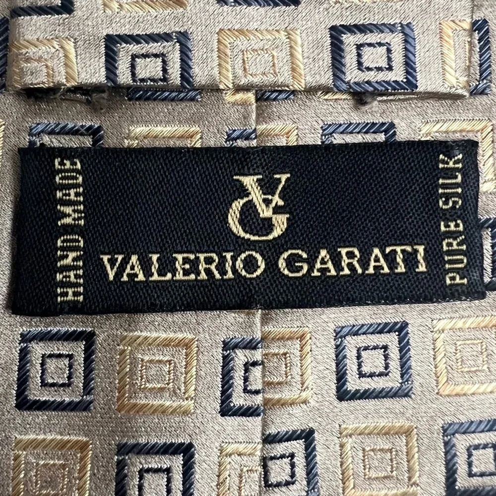 Valerio Garati 100% Silk Handmade Designer Gold‎ Tan Embroidered Business Casual